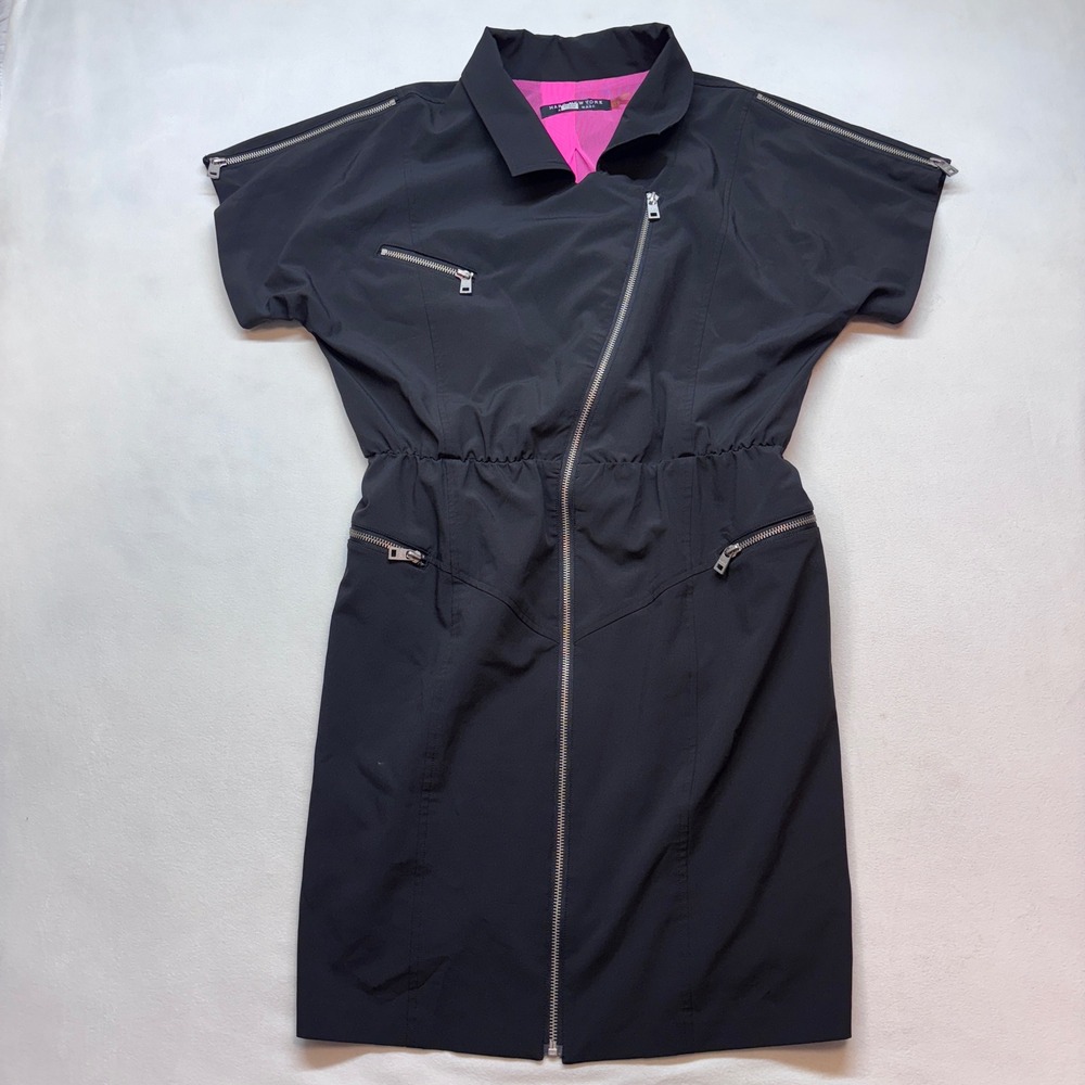 Marc New York Black Moto Style Dress with‎ Pink Lining Size 12